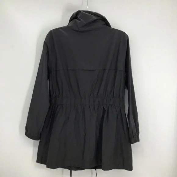 Eileen Fisher Light Weight Stand Collar Long Windbreaker Coat Charcoal Size XS